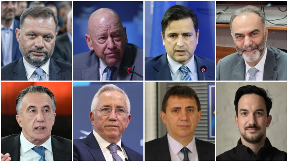 Επάνω από αριστερά: Πάνος Ξενοκώστας, Ναυπηγεία Ελευσίνας | Γιώργος Προκοπίου, Ναυπηγεία Σκαραμαγκά | Μιχάλης Στασινόπουλος, Βιοχάλκο | Δημήτρης Δάφνης, Aeroservices. Κάτω: Χριστιανός Χατζημηνάς, Ομιλος EFA, Skytalys | Μιχαήλ Τσαμάζ, Intracom Defense | Χρήστος Γιορδαμλής, Prisma Electronics | Αγγελος Τσερέκλας, Sotiria Technology